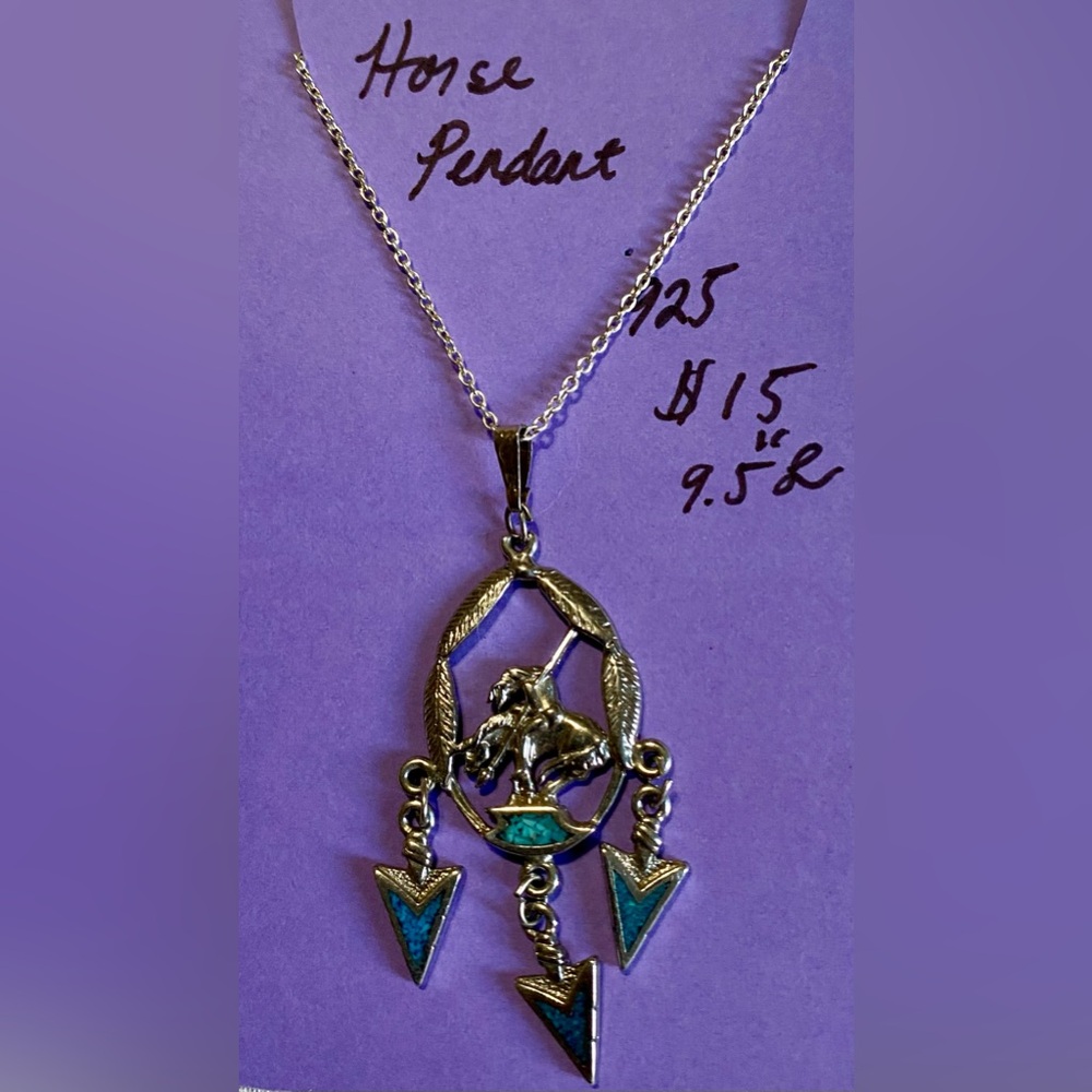vintage sw horse pendant and silver necklace